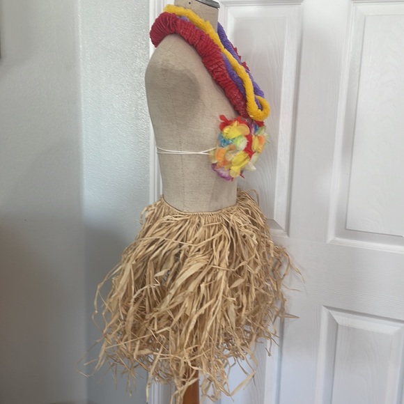 Vintage Hawaiian luau grass hula skirt costume floral bikini top leis girls 5 pc - Picture 6 of 8